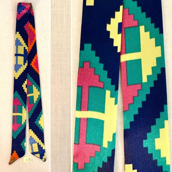 Slim Scarf Multicolor Geometric Aztec Pattern Bright Bold Lightweight No28 - Picture 2 of 8